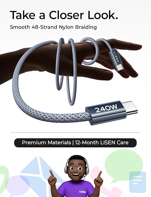 LISEN USB C to USB C Cable, 240W C to C Cable Fast Charging[1M+1M+2M+2M+3M/5 Pack] Fast Charger USB C Cord Type C Charger Fast Charging USBC to USBC Cable,Midnight