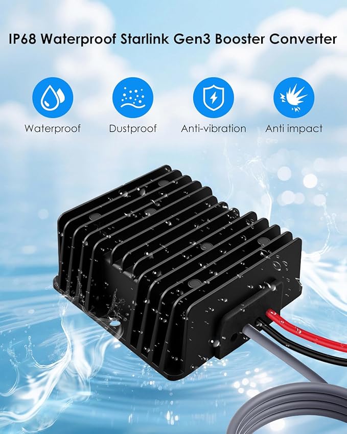 Starlink Gen 3 Step Up Converter Adapter, High-Efficiency Step Up 12V/24V to 57V 4.5A Conversion Router, DC 12V Power Cord Boost Converter for Starlink Gen 3 Power Supply with DC Male Plug