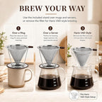 Pour Over Coffee Dripper, Pour-over Filters with 800 Mesh Steel Mesh Optimize Extraction For Rich Coffee Flavor, Stainless Steel Filter, Paperless Pour-over