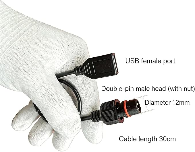 Outdoor Waterproof Solar Panel to USB Adapter, IP65 Waterproof Dual Pin Male Female Connector to USB Female Charging Converter for Solar Panel, Outdoor LED Lights, Security Cameras (Femai to USBA)