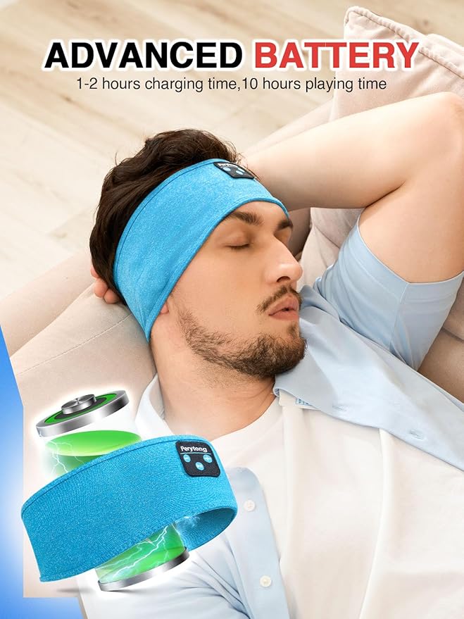Perytong Sleep Headphones Wireless, Bluetooth Sports Headband Headphones with Ultra-Thin HD Stereo Speakers Perfect for Sleeping,Workout,Jogging,Yoga,Insomnia, Air Travel, Meditation (Azure)