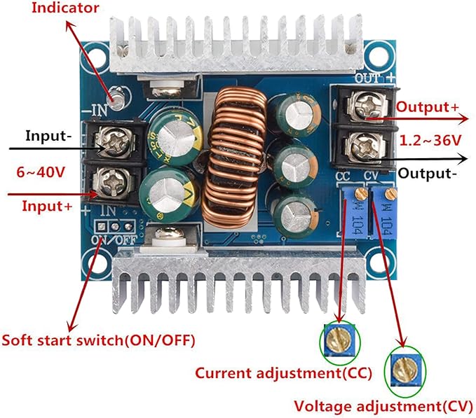 Diymore 2pcs 20A 300W CC CV Step Down Module Adjustable DC 6-40V to 1.2-36V Voltage Regulator Buck Converter Constant Current Power Supply Module 20v to 12v Step Down