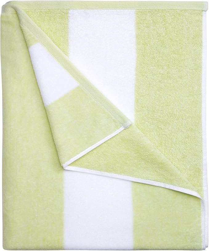 HENBAY Cotton Oversized Beach Towel - Large 70 x 35 Inch Pool Towel, Aqua Striped Quick Dry Swimming Cabana Towel