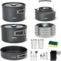 Alocs Camping Cookware Set - Lightweight Camping Pots and Pans - Portable Outdoor Cookware with Kettle - Camping Cookware Mess Kit for 2