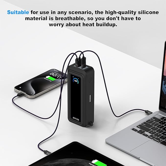 Silicone Case for Anker Prime Power Bank (26,250mAh 300W) Travel Protective Cover, Shockproof | Compact | Tactile Grip | Impact Protection for Anker Power Bank (300W), LCD Display Visible (Black)
