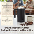 SterlingPro Stainless Steel French Press Coffee Maker 1 L (34 oz) Black – Double Walled Insulated Large Coffee Press, Durable Design Keeps Drinks Hot, Easy to Use and Clean for Rich Flavor Brewing