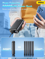 PIFFA Portable Charger Power Bank - 50000mAh Battery Pack, 22.5W Fast Charging Powerbank,Travel Essential for Portable Phone Charger, USB-C Phone Charger for iPhone 17/16/15/14/13 Samsung Google-Dark