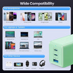 128W USB C Wall Charger,GaN III 3-Port Fast Charging Station,PD QC Foldable Charger Block Portable 65W Laptop Adapter for MacBook Pro/Air,iPad Pro,Galaxy S23,Dell XPS 13,iPhone 17/16/Pro etc