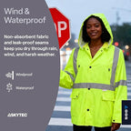 GGS Three-Piece Rain Suit - High Visibility, Waterproof Bibs and Jacket with Detachable Hood, Lightweight Rainwear for Construction, Camping, Hiking, Fishing Gear