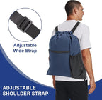 HOLYLUCK Men & Women Outdoor Sport Gym Sack Waterproof Drawstring Backpack Bag (Standard with width webbing, Navy Blue-1)
