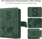 Personalized S Passport Holder Cover Initial Letter Travel Wallet RFID Blocking Passport Cover Credit Card Holder Case Passport Book Holders for Women and Men, Pine Green-S
