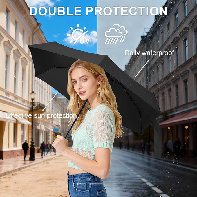 Compact Travel Umbrella with Case - Mini Umbrella for Purse, Small Lightweight &Tiny Design Perfect for Parasol Outdoor Sun&Rain Umbrellas