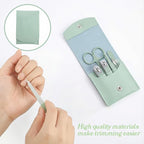 Manicure Set, 7 Pcs Professional Nail Clippers Scissors Pedicure Tools Kit, Carbon Steel Travel Nail Care Clippers with Green Leather Bag, 7 in 1 Portable Travel Grooming Kit for Women Men (Green)
