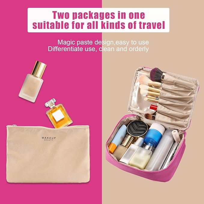 Queboom Travel Makeup Bag Cosmetic Bag Makeup Bag Toiletry bag for women and men (Rosy)
