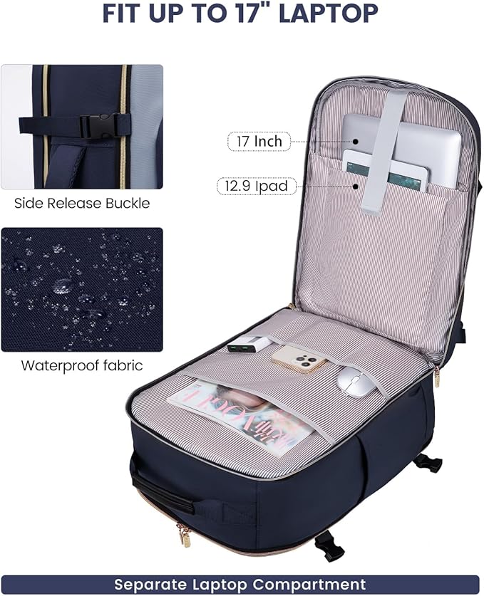 LOVEVOOK 40L Travel Backpack for Women & Men, Airline Approved Carry On Luggage with 3 Packing Cubes, TSA Overnight Bags, Waterproof Personal Item Bag, Weekender Essentials Backpacks fits 17" Laptop