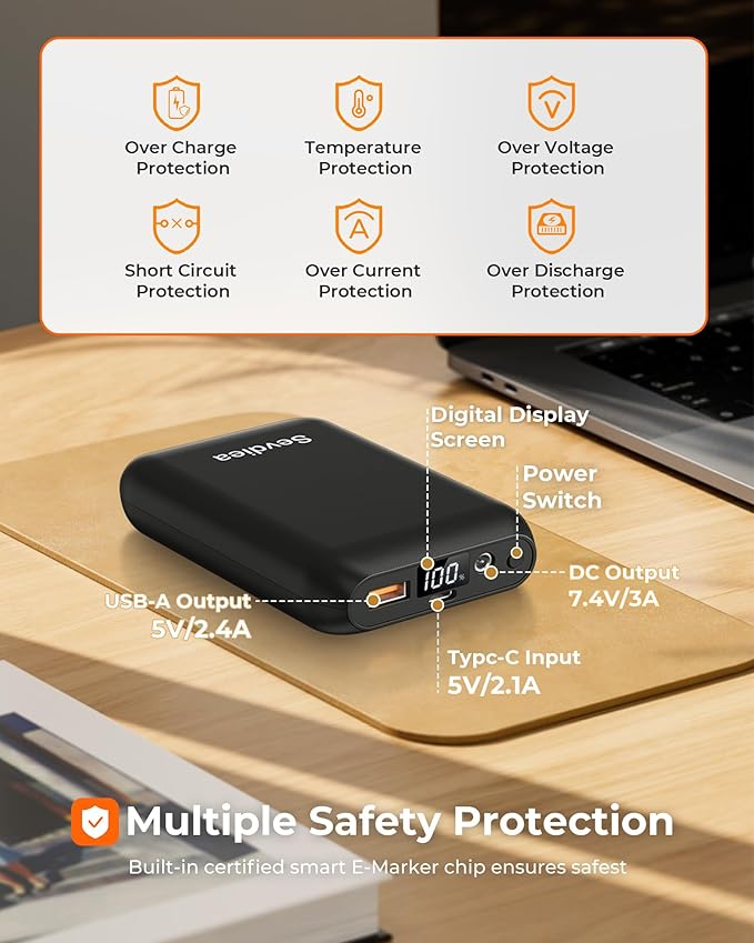 16000mAh 7.4V 5V Heated Vest Battery Pack, Battery Pack for Heated Vest Compatible with ORORO, for TODWARM, for Weamest, Rechargeable Power Bank with LED for Arris, for OCQOCQ, for Wulcea