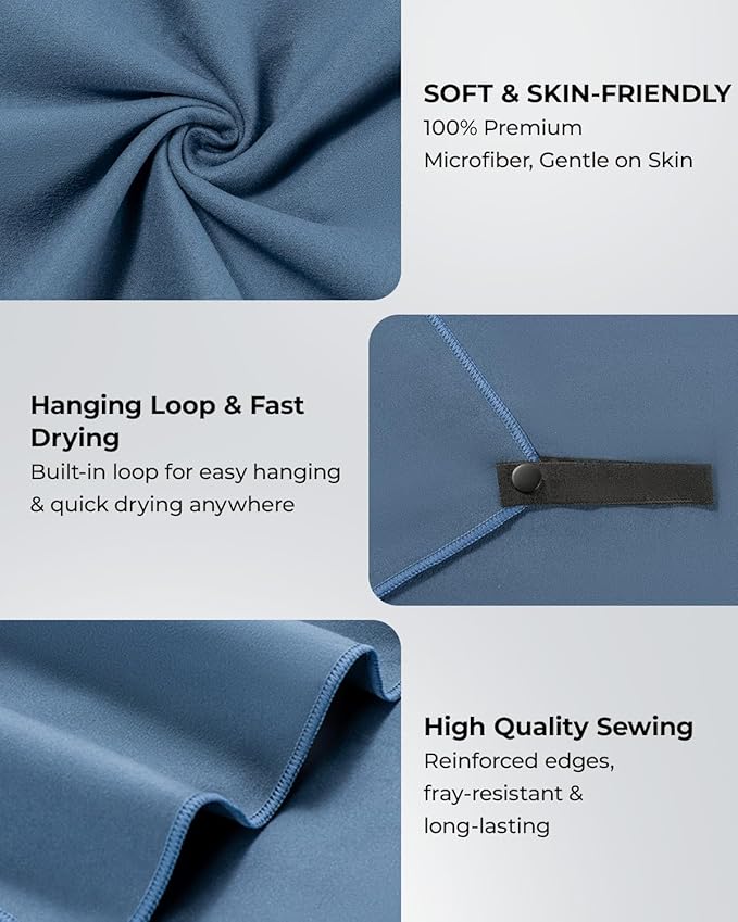 Quick Dry Microfiber Towel Travel, Beach & Camping Towels. Fast Drying, Super Absorbent & Ultra Compact for Travel, Bath, Gym, Swimming, 1 Pack, 48''x24'' Navy Blue