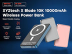 X Blade 10K Slim Magnetic Power Bank - 10000 mAh - MagSafe Portable Charger for iPhone and Samsung, Wireless Fast Charging USB-C PD 20W, Ultra Thin Metal Design, Metallic Blue