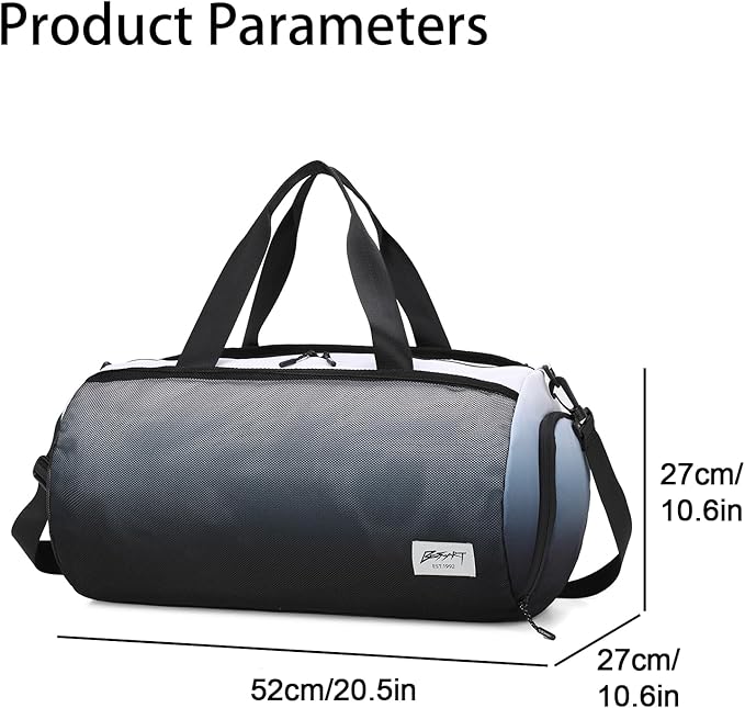 BE SMART Waterproof Mens Gym Bag with Shoe Compartment, Duffle Bag with Wet Pocket for Men, Lightweight Sport Carry On Duffel Bag for Travel, Sports, Fitness & Workout(Black Gradient)