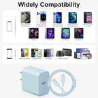 iPhone 17 16 15 Charger Fast Charging 6FT - 20W USB C Charger Block with 6FT Type C to C Cable Compatible with iPhone 17/17 Pro/17 Pro Max/Air/16/16e/15, iPad Pro, iPad Air (Blue)