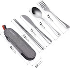Travel Utensils with Case, Quatish Portable Silverware Set for Work, Stainless Steel Reusable Travel Cutlery, Fork and Spoon Set for Camping, Picnic, Gadgets, Lunch Box for Men, Christmas Gift, Silver