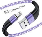 iPhone Charger 1ft, Apple MFi Certified Short Lightning Cable Strong Nylon Braided Charging Cable 1 Foot, Fast iPhone USB Cord for Apple iPhone 14/13/12/11/X/XS/XR/8/iPad Mini Air-Purole