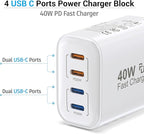 40W USB C Charger Block, 2-Pack, 4 USBC Ports, Type C Wall Plug USB-C Fast Charging, iPhone Charger Adapter Box Cube for iPhone 17, 17 Air, 17 Pro, 17 Pro Max,16, 15, 14, 13, 12, Samsung Phone