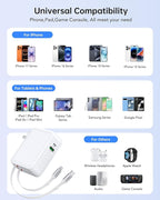 Retractable USB Charger Wall Plug with Type C Cables Cords,40W Fast Charging Foldable Block Multi Charger,4-in-1 Travel Essentials Brick Multiport for iPhone 17/16/15/14/13/12,iPad,Galaxy,LG,Pixel