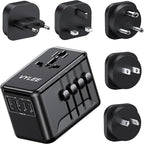 VYLEE Universal Travel Adapter, Type D/G/C/I/A International Adaptor with 2 USB C 2 USB A, Worldwide Charger for Europe UK Maldives Sri Lanka India Nepal Ghana Zimbabwe Tanzania Nigeria (Black)