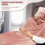 Travel Blanket, 2 in 1 Soft Flannel Airplane Blanket Warm Travel Blanket Pillow with Luggage Strap and Buckle, Portable Compact Flight Blanket for Cars Airplanes Camping 63x39 Inch (Pink)