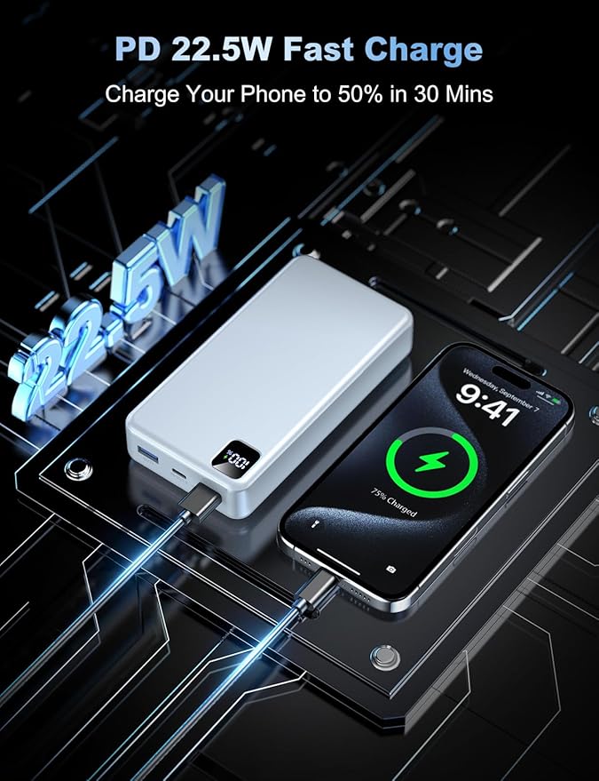Portable Charger Power Bank, 56800mAh Battery Pack, 22.5W Fast Charging Portable Phone Charger for Camping Travel Essential Compatible with iPhone 17/16/15/14/13 Series, Samsung, Google,iPad-White