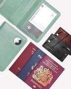 Stouchi Airtag Passport Holder – Track Your Passport, RFID Blocking Travel Wallet for Women, Slim All-in-One Organizer for Secure International Travel (Sky Blue)