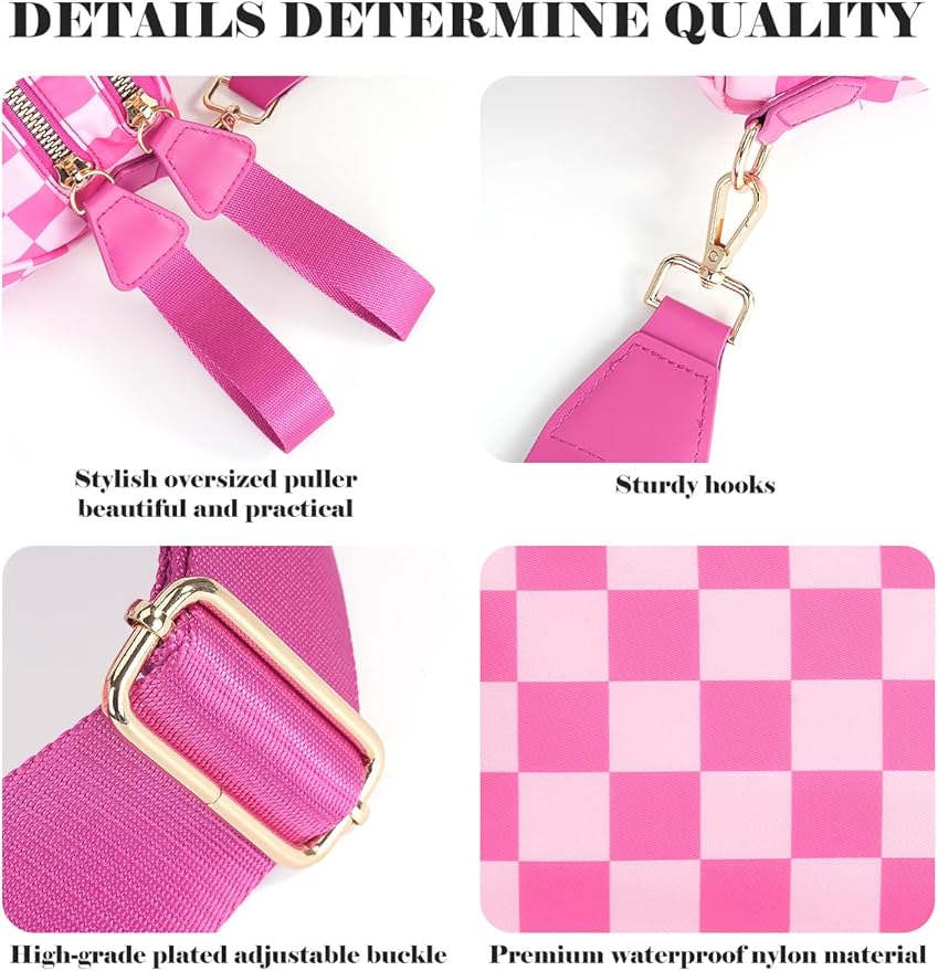 Black and White Checkered Crossbody Bag Bum Bag for Women,Spacious Checkered Purse Fanny Packs Belt Bag
