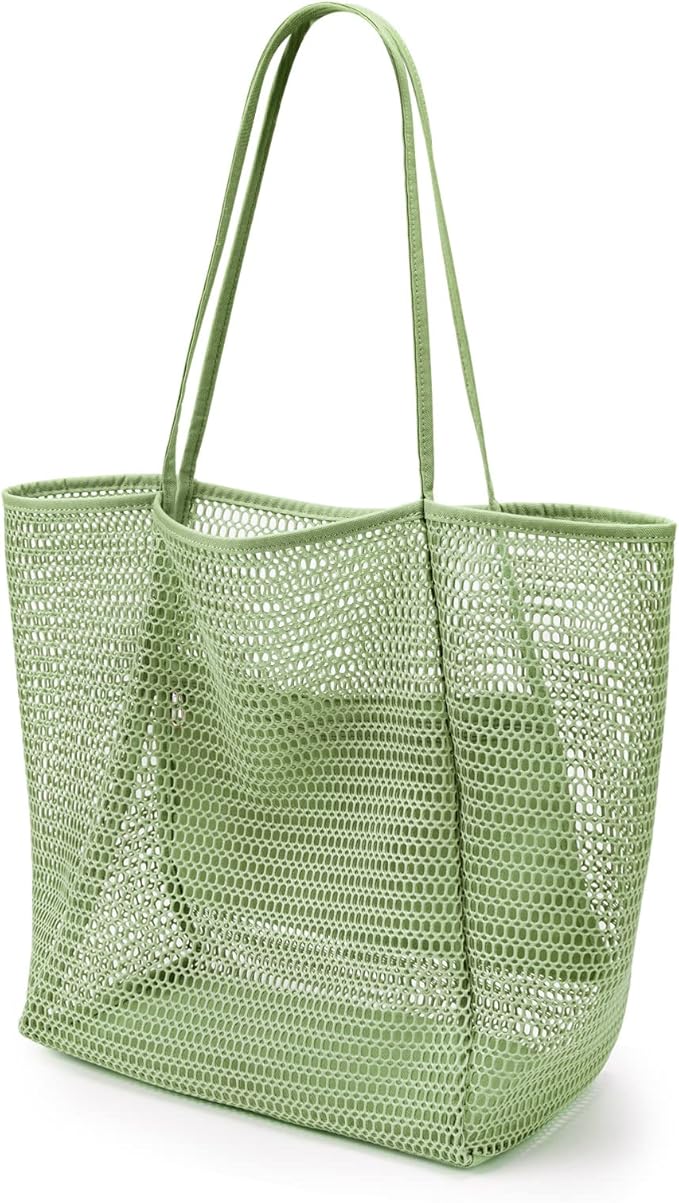 KALIDI Beach Nylon Mesh Tote Bag, Casual Tote Bag Hobo Women Foldable MAX 23L Shoulder Bag For Beach Picnic Vacation