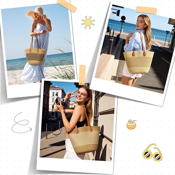 Beach Bags for Women, Summer Straw Beach Bag Straw Purse Shoulder Handbags Large Beach Tote for Summer Vacation