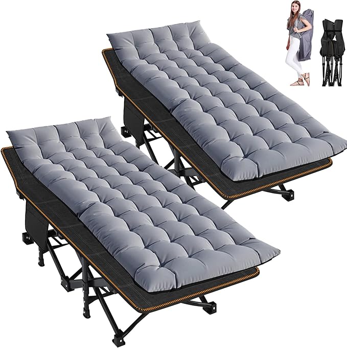ABORON Camping Cot for Adult 28" Extra Wide, 2PK Heavy-Duty 1200D Oxford Cot for Sleeping, Portable Folding Camp Bed with Mat & Carry Bag