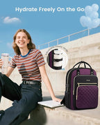 LOVEVOOK Laptop Backpack for Women with Giant Tumbler Holder Pocket, 15.6 Inch Water Resistant Lightweight Daypacks for College Work Business, Nurse Teacher Computer Bags, Purple Black