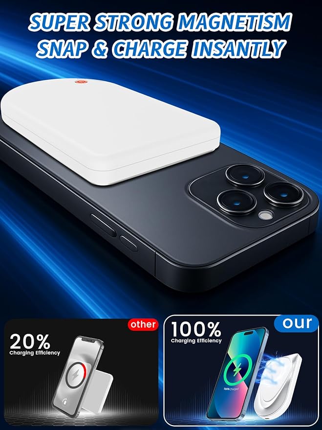Magnetic Portable Charger, 10000mAh Wireless Power Bank USB-C Cable, MagSafe-Compatible Battery,Portable Charger Power Bank for iPhone 17/16/15/14/13/12 Series, Samsung,Android (White)