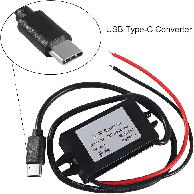 2pcs DC 12V/24V to 5V USB C Buck Converter 3A 15W Step Down Converter Voltage Regulator Waterproof Power Adapter for Raspberry Pi 4 Cellphone Car