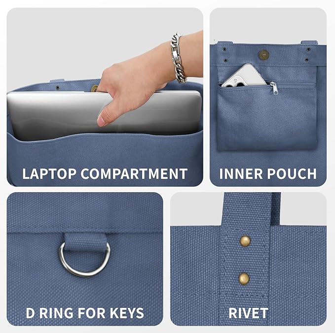HOMESPON Large Canvas Tote Bag for Women Everything Bag with Pockets and Laptop Sleeve