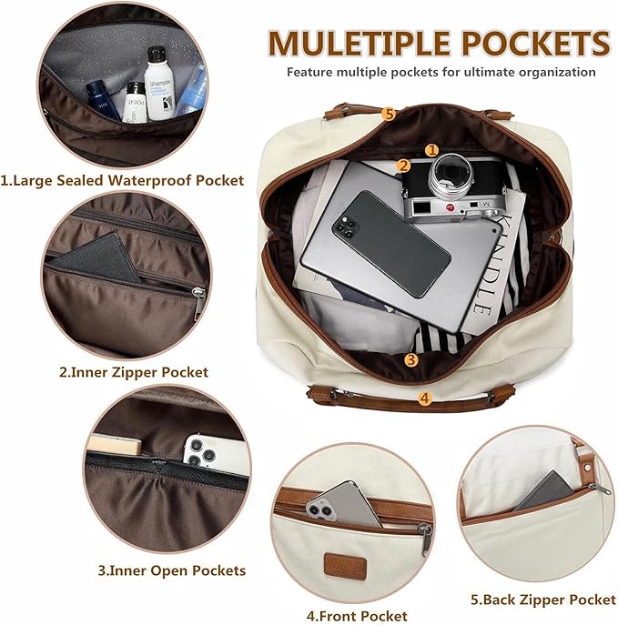 Wogarl 4PCS Weekender Bags for Women Large Overnight Weekend Travel Duffel Carry on Shoulder with Shoe Compartment Canvas Toiletry Bag for Travel Business Gym