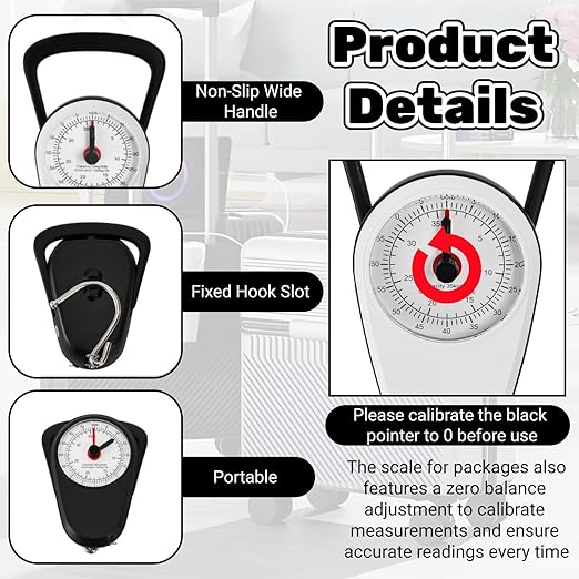 4 Pack Luggage Weight Scale, 80 Lbs Portable Fishing Hanging Scale with Tape Measure and Hook, Dual Unit Travel Suitcase Kitchen Dial Weight Scale for Shopping Traveling Food Weighing