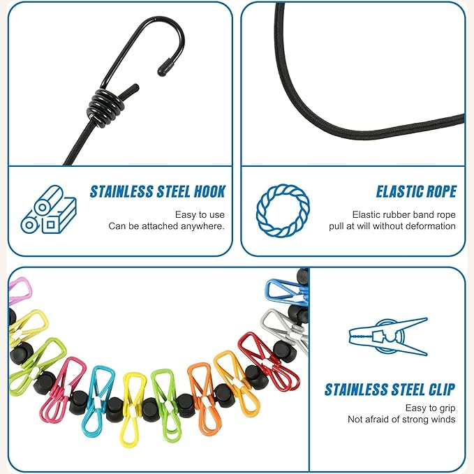 Portable Magnetic Clothesline for Cruise Ship Cabin, Travel Clothesline with 12 Clips and Carry Bag, Rubber-Coated Non-Scratch Magnets for Cruise, RV & Hotel