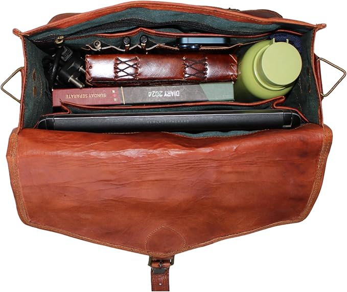 15" leather messenger bag laptop case office briefcase gift for men computer distressed shoulder bag
