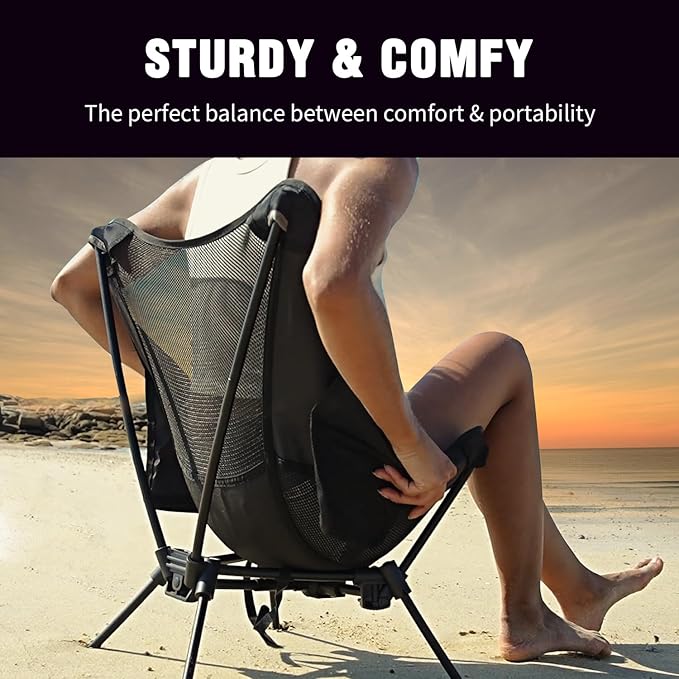 MOON LENCE Portable Camping Chair Backpacking Chair - The 4th Generation Ultralight Folding Chair - Compact, Lightweight Foldable Chairs for Hiking Mountaineering, Beach (Black-1Pack (Glod-Logo))
