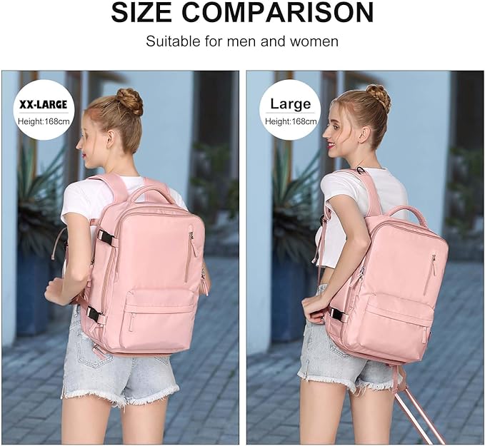 WONHOX Large Travel Backpack Women, Carry On Backpack,Hiking Backpack Waterproof Outdoor Sports Rucksack Casual Daypack with USB Charging Port Shoes Compartment,Pink…