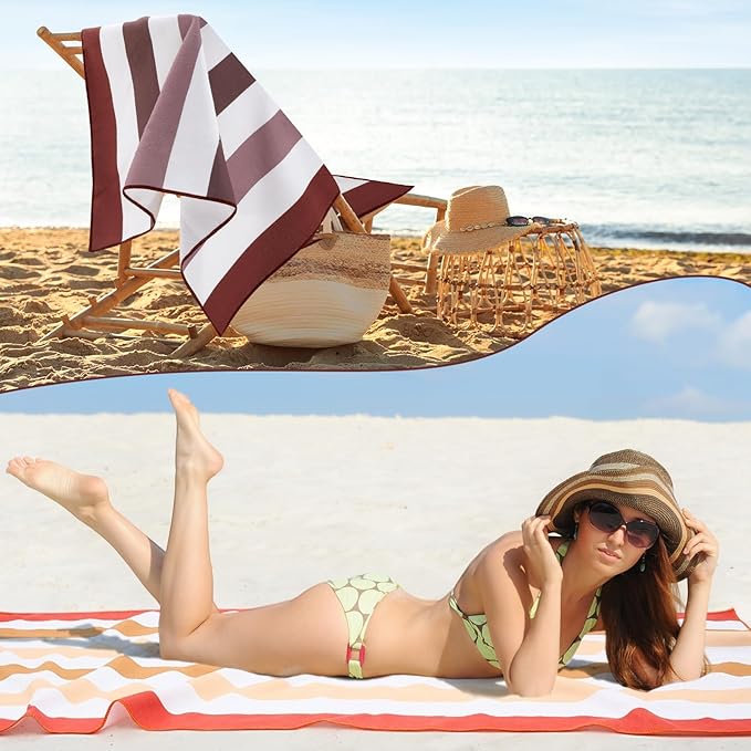 Redbaker 16 Packs 59 x 28 inches Oversized Vertical Stripe Beach Towel Bulk Extra Large Pool Towels Set Microfiber Quick Dry Swim Towel Blanket for Women Men Adult Bath Travel(Gradient Color)