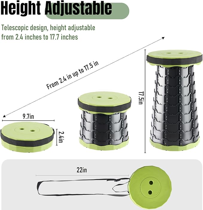 Doseno Upgraded Foldable Stool Thickened, Portable Collapsible Stool Retractable Stool for Fishing, Hiking Tours, BBQ, Parties, Outdoor Activities