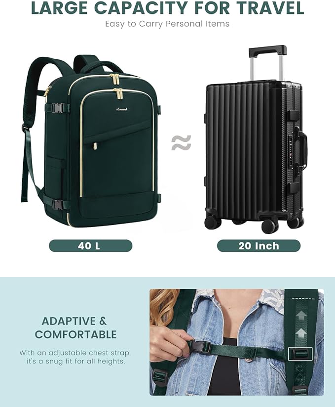 LOVEVOOK 40L Travel Backpack for Women, Carry On Flight Approved, Large Personal Item Bag, Fits 17 Inch Laptop, TSA Approved Luggage with 3 Packing Cubes, Waterproof Weekender Gym Backpack