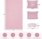 Travel Blanket, Airplane Blanket, Ultra-Soft, Warm & Lightweight, 65x40 in, Outdoor Blanket Essentials for Women, Men & Kids, Included Eye Mask, Luggage Sleeve & Backpack Clip Pink